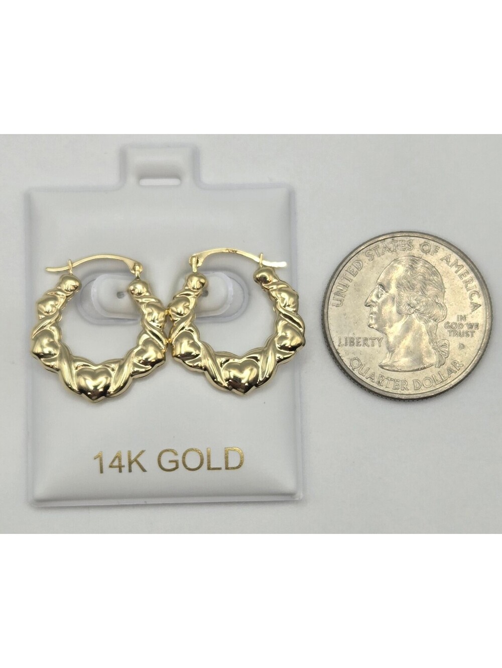 NEW 14K Gold Heart Hoop Earrings, 18.75mm, Love Hearts Yellow Gold Hoops, ITALY - Picture 2 of 9